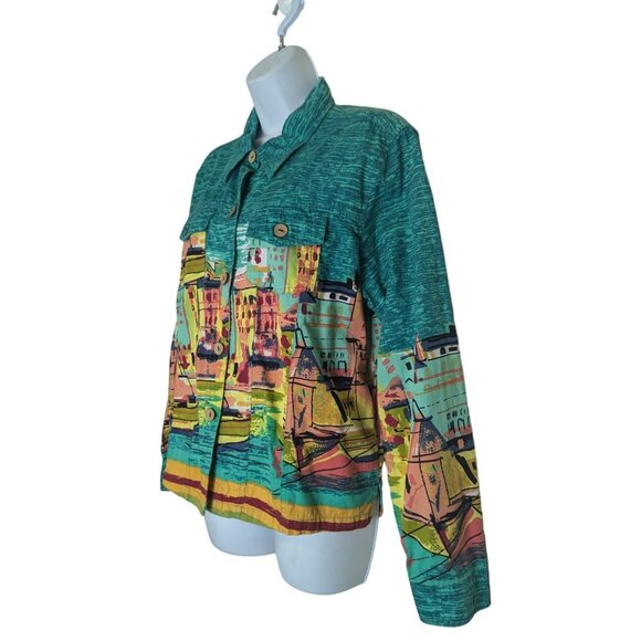 Vtg.  Jane Ashley Art to wear Top button up sailboat scenery Size XL - Picture 5 of 8